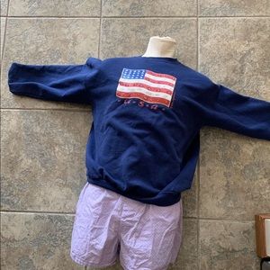 Navy Blue USA Flag Long Sleeve Sweater. Size Large
